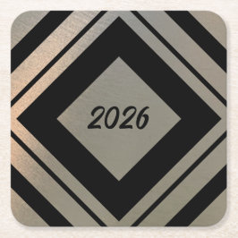 Modern Stylish Brushed Metal 2026 New Years Party Rechteckiger Pappuntersetzer