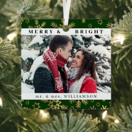 Modern Stylish Christmas Mr. und mrs Couple Foto Ornament Aus Metall