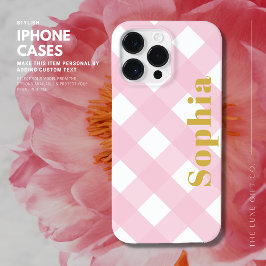 Modern Stylish Elegant Pink and Gold Gingham Pläd Case-Mate iPhone 14 Pro Max Hülle