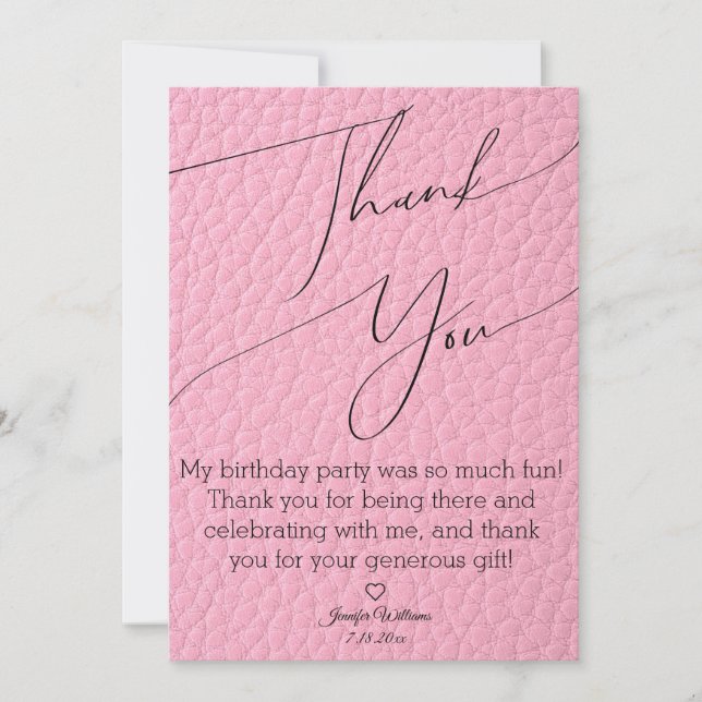 modern stylish minimalist pink thank you birthday mitteilungskarte (Vorderseite)
