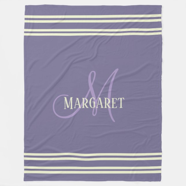 Modern stylish purple white personalized name  fleecedecke (Vorderseite)