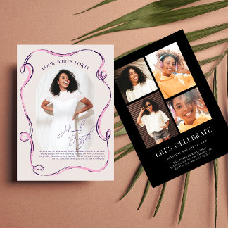 Modern Stylish Ribbon Frame Photo Birthday Einladung