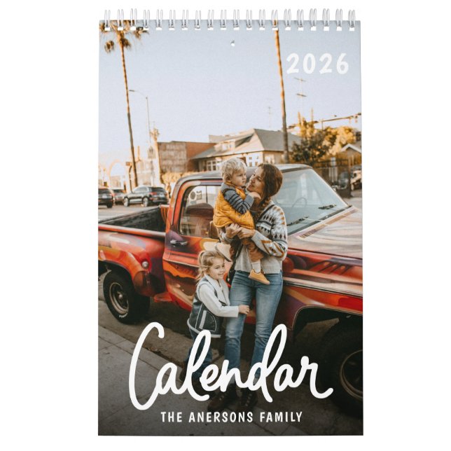 Modern Stylish Trendy Script Family Photo Monthly  Kalender (Titelbild)