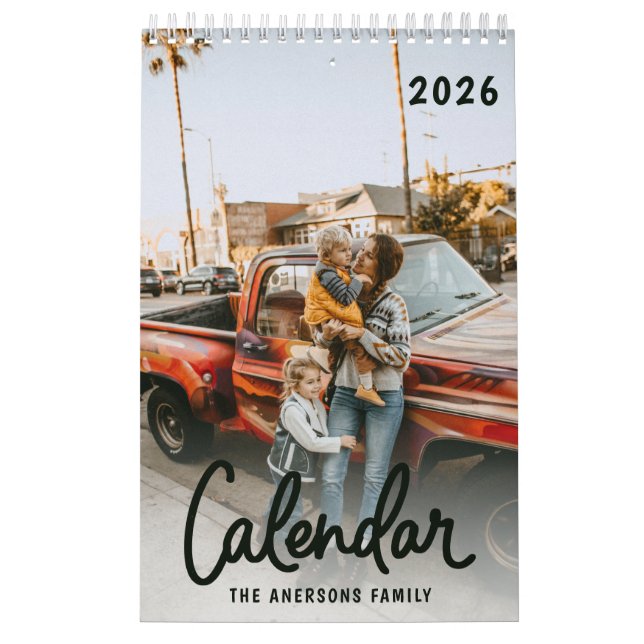 Modern Stylish Trendy Script Family Photo Monthly  Kalender (Titelbild)
