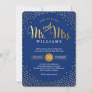 MODERN STYLISH WEDD Gold Konfetti Marine blau Einladung