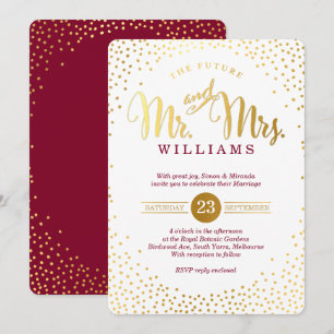 MODERN STYLISH WEDD Gold Konfetti Maroon einladen Einladung