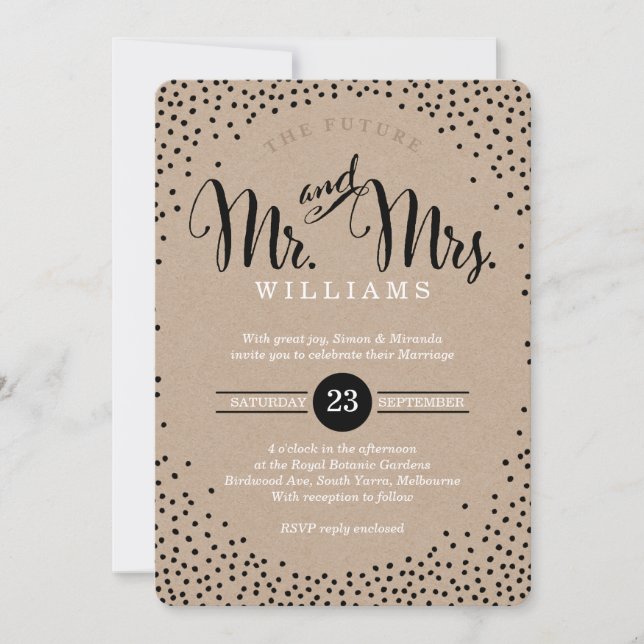 MODERN STYLISH WEDD mini Black Confetti Einladung (Vorderseite)
