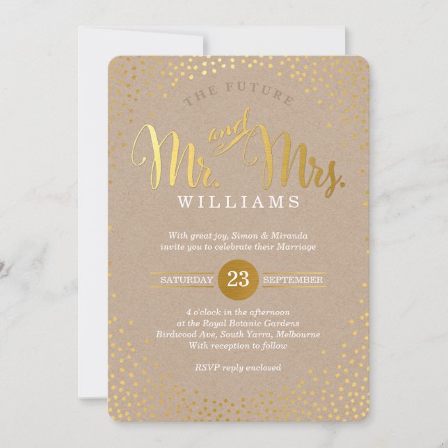 MODERN STYLISH WEDD Mini-Gold-Konfetti-kraft Einladung (Vorderseite)