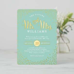 MODERN STYLISH WEDD Mini Konfetti Minze Gold Folieneinladung