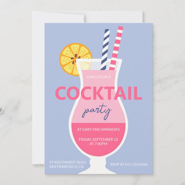 Modern summer cocktail birthday party invitation einladung (Vorderseite)
