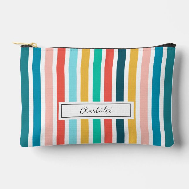 Modern Summer Colorful Vertical  Stripes  Custom  Zubehörtasche (Vorderseite)