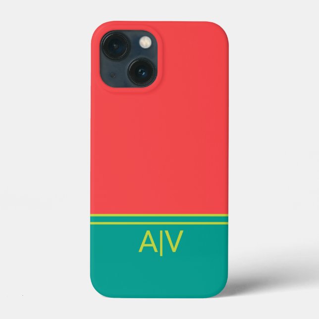 Modern Summer Coral Aquamarine Monogram Case-Mate iPhone Hülle (Rückseite)