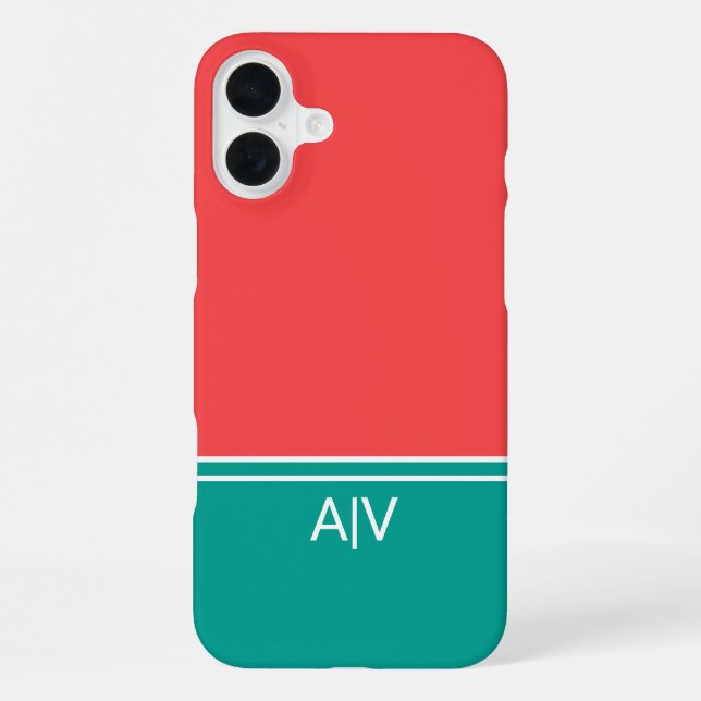 Modern Summer Coral Aquamarine Monogram iPhone Hülle (Rückseite)