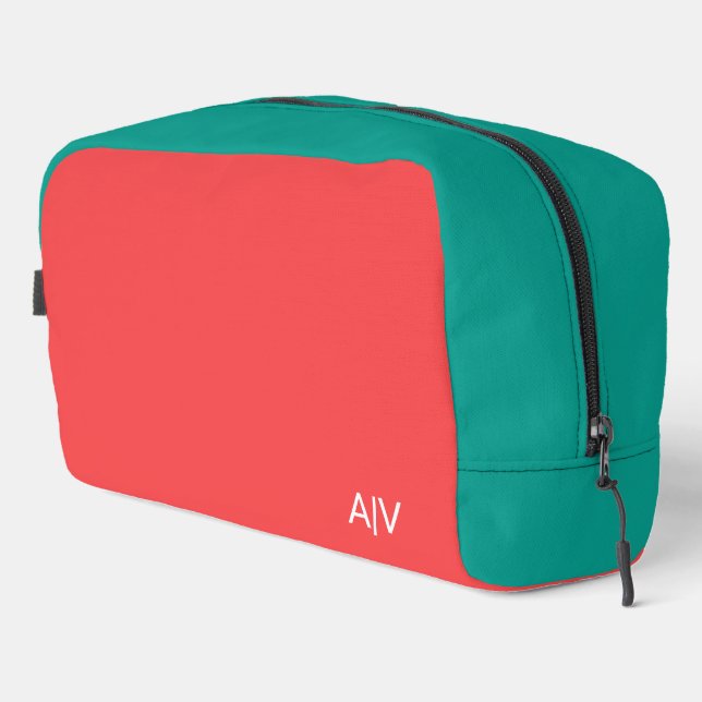 Modern Summer Coral Aquamarine Monogram Waschbeutel (Rechte Ecke)
