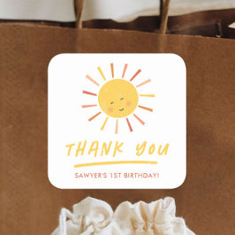Modern Sun Kindergeburtstag Party Vielen Dank Quadratischer Aufkleber