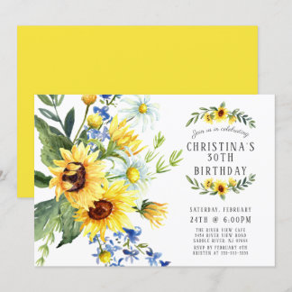 Modern Sunflower Daisy Birthday Party Einladung