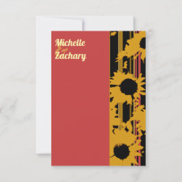 Modern Sunflower Sunset Coral Gold Wedding RSVP Karte
