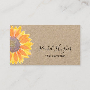 Modern Sunflower Yoga Instructor Kraft Paper Visitenkarte