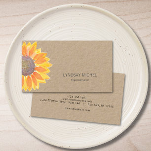 Modern Sunflower Yoga Instructor Kraft Paper Visitenkarte