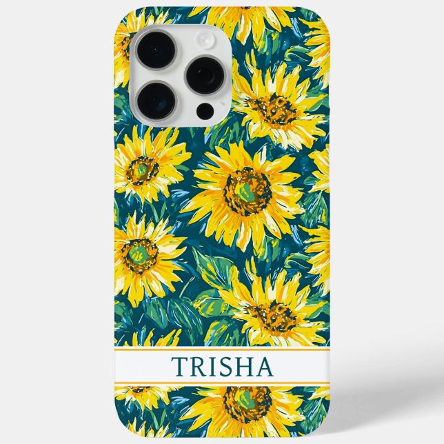 Modern Sunflowers Monogrammed Case-Mate iPhone Ca Hülle (Rückseite)