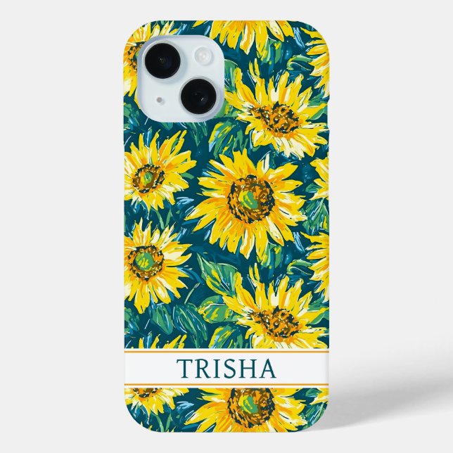 Modern Sunflowers Monogrammed Case-Mate iPhone Hülle (Rückseite)