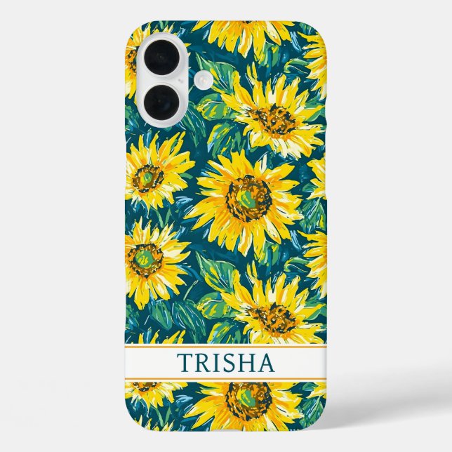 Modern Sunflowers Monogrammed Case-Mate iPhone Hülle (Rückseite)