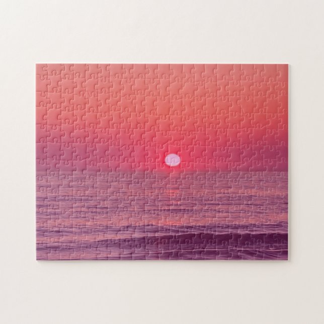 Modern Sunset Beach Gradient Pink Puzzle (Horizontal)
