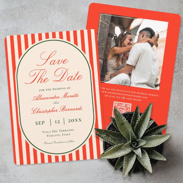 Modern Sunset Orange QR Code Italian Wedding Save The Date (Von Creator hochgeladen)