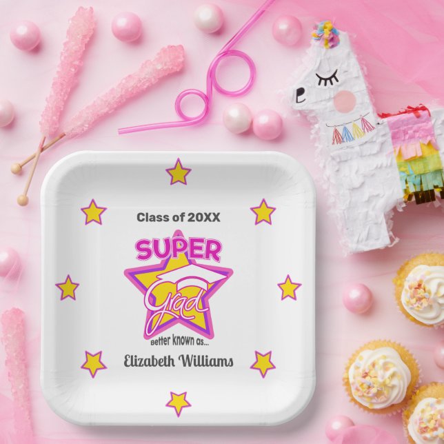 Modern Super Grad rosa personalisieren Name und Ja Pappteller (Party)