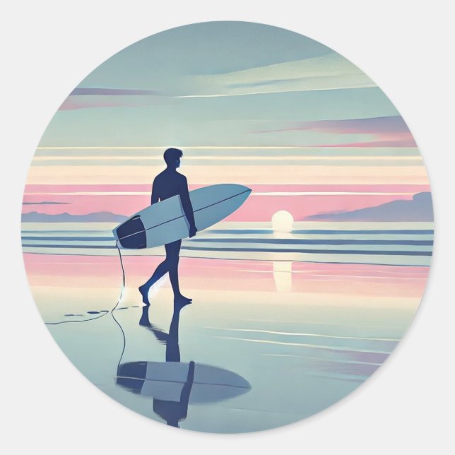 Modern Surfer Sunset Hossegor Frankreich Runder Aufkleber (Vorderseite)