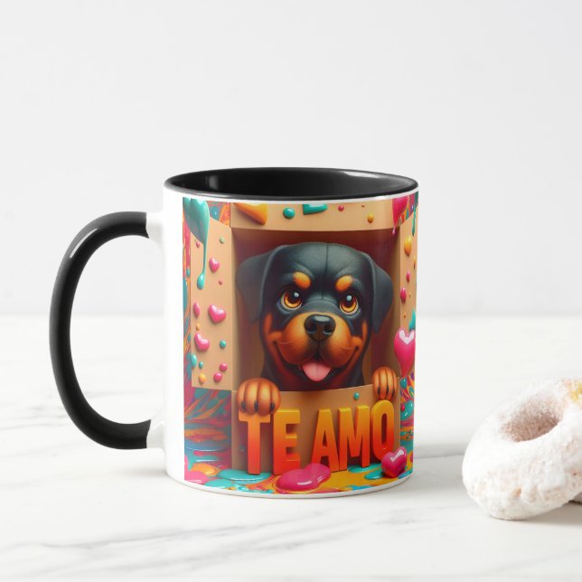Modern Süßer Hund Te Amo Valentinstag  Tasse (Mit Donut)