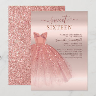 Modern Sweet 16 Glitzer Script Rose Gold Geburtsta Einladung