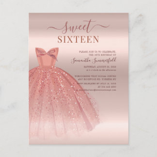 Modern Sweet 16 Glitzer Script Rose Gold Geburtsta Einladungspostkarte