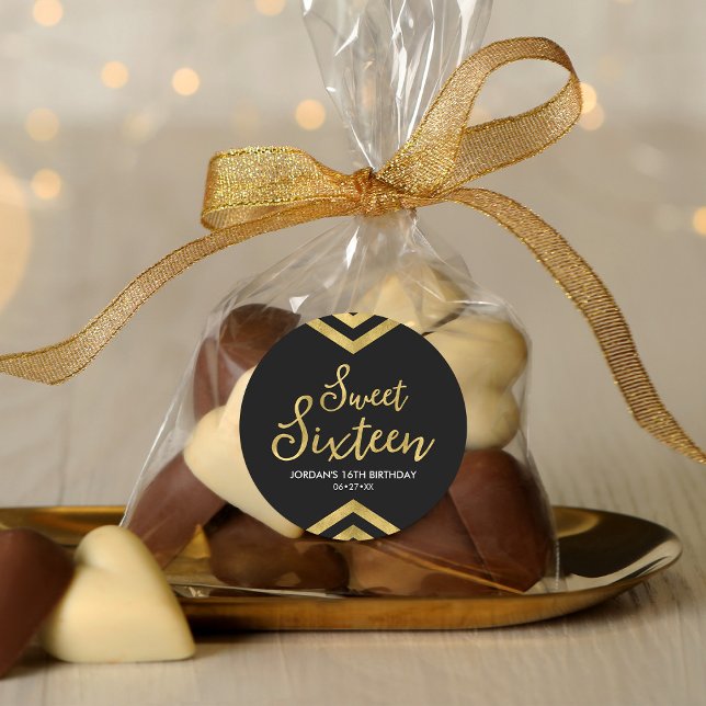 Modern Sweet 16 Imitate Gold Zickzack Geometric Runder Aufkleber (Von Creator hochgeladen)