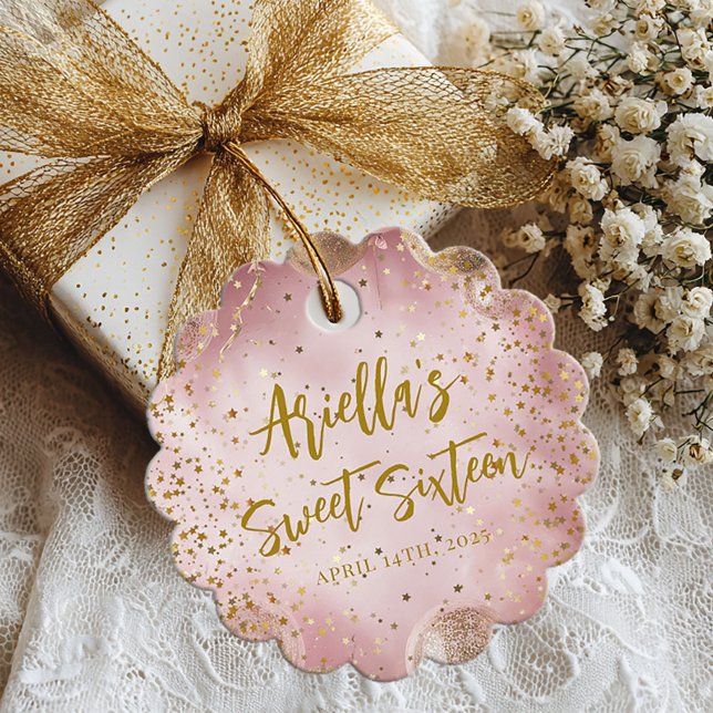 Modern sweet 16 pink gold balloons geschenkanhänger (Von Creator hochgeladen)