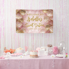 Modern sweet 16 pink gold balloons welcome banner