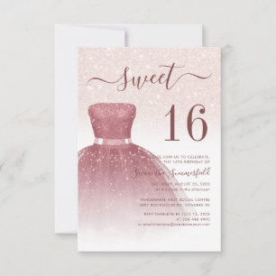 Modern Sweet 16 Rose Gold Glitzer Tropfen Script Einladung