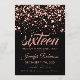 Modern Sweet 16 Rose Gold Midnight Glam Einladung