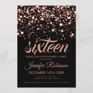 Modern Sweet 16 Rose Gold Midnight Glam Einladung