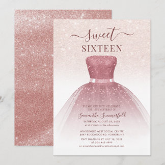 Modern Sweet 16 Rose Gold Script Glitzer Geburtsta Einladung