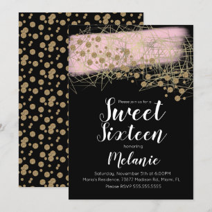 Modern Sweet 16 Rosita Gold Geometrie Schwarz Einladung
