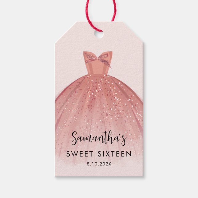 Modern Sweet 16 Script Dress Birthday Custom Geschenkanhänger (Vorderseite)