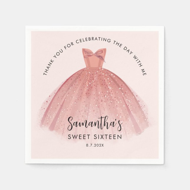 Modern Sweet 16 Script Dress Birthday Custom Paper Serviette (Vorderseite)