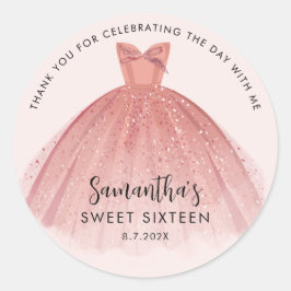 Modern Sweet 16 Script Dress Birthday Vielen Dank Runder Aufkleber