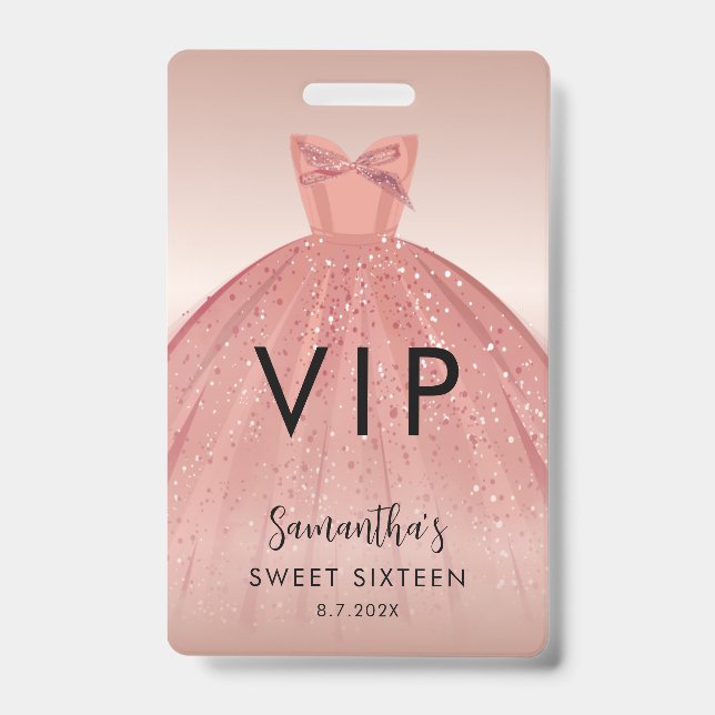 Modern Sweet 16 Script Dress Birthday VIP Ausweis (Vorderseite)
