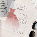 Modern Sweet 16 Script Geburtstagsparty<br><div class="desc">Mit einem hübschen,  rosafarbenen Kleid und einem vergoldeten Glitzer aus Imitat und Rose mit moderner Schrift und beliebter Typografie ist diese Geburtstagsveranstaltung perfekt für eine Prinzessin,  die ihren 16. Geburtstag feiert. Ersetzen Sie die Party-Details einfach durch Klicken auf den Button "Personalisieren".</div>