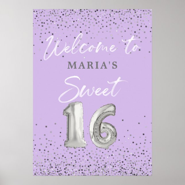 Modern Sweet 16 Welcome Sign Lavender Poster (Vorne)