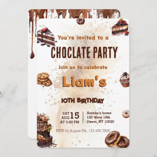 Modern Sweet Chocolate Cake Birthday Party Einladung