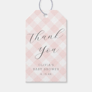 Modern + Sweet Light Pink Gingham Baby Dusche Geschenkanhänger