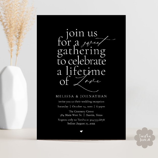 Modern Sweet Love Minimalist Wedding Reception Einladung (Modern Sweet Love Minimalist Wedding Reception Dinner Invitation Card in Black and White)